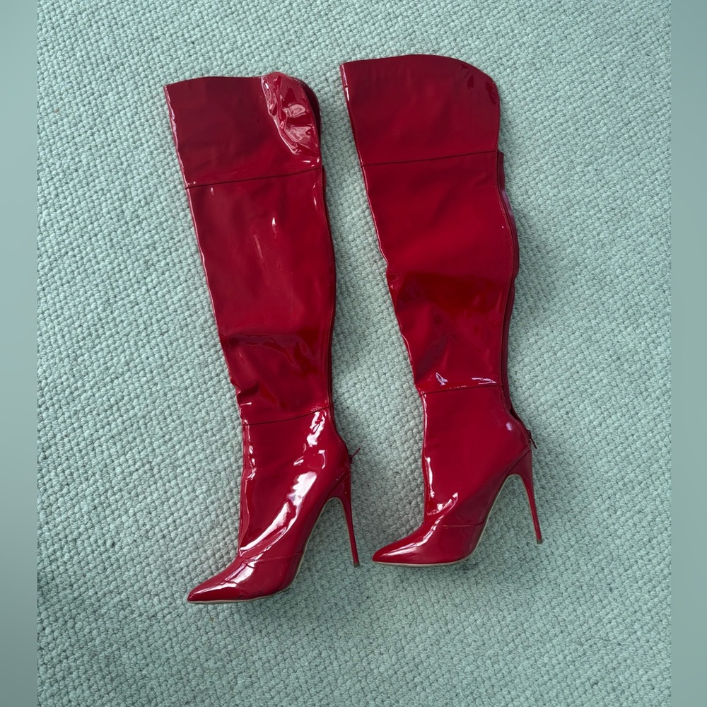 Red Patent Leather Over-the-Knee Boots